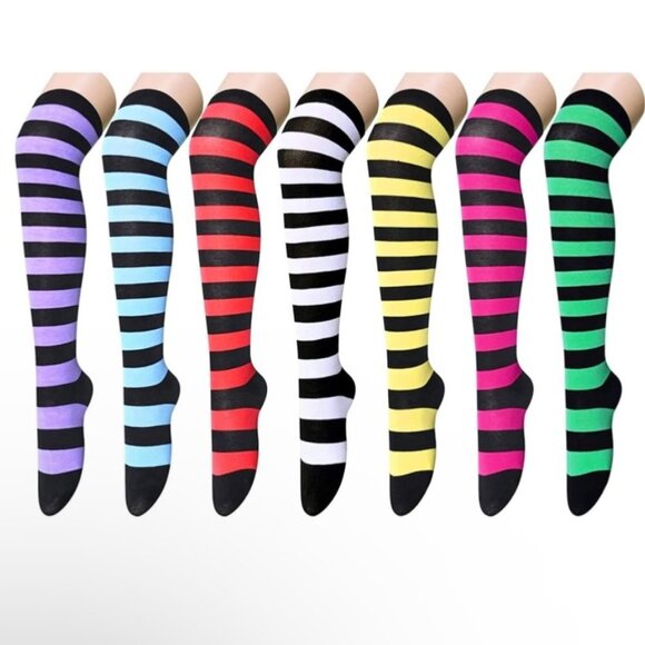 Socks Striped Thigh High Socks Knee High Socks - Picture 1 of 3